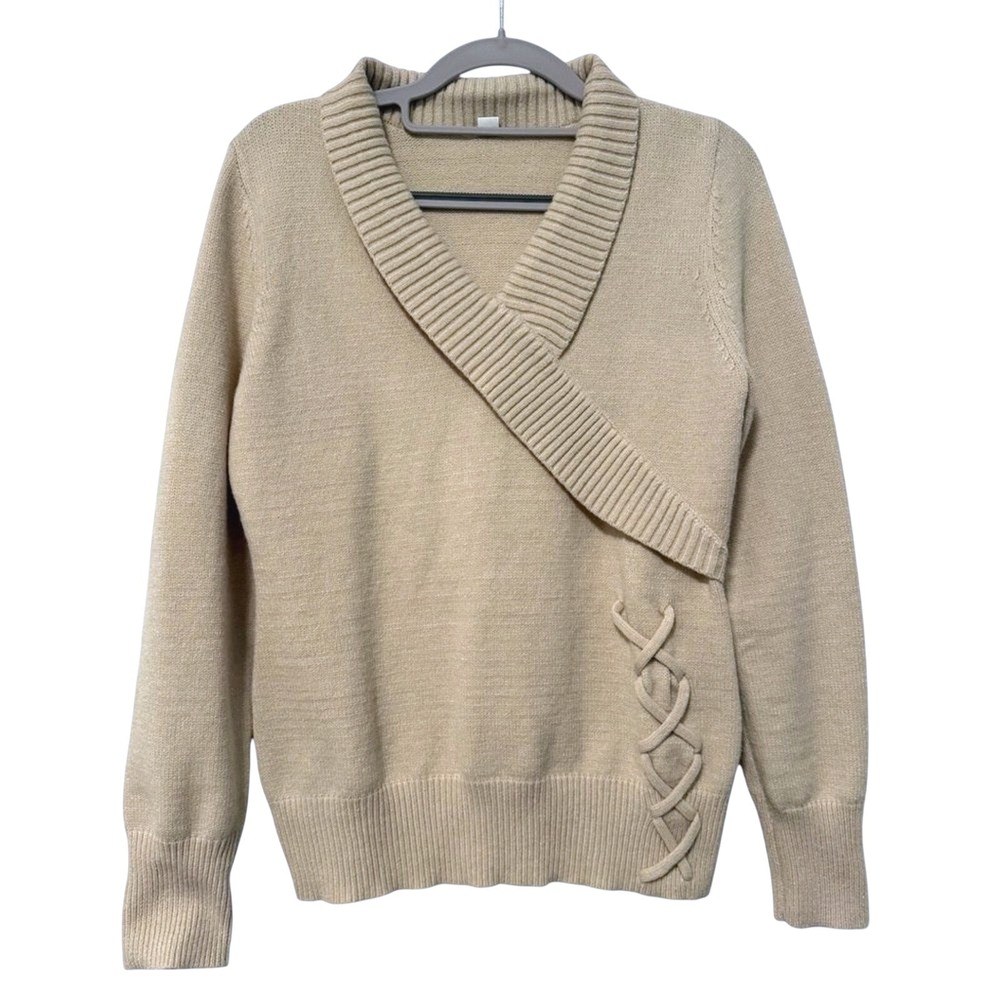 Unbranded Knit Sweater Tan Faux Wrap Lace Up Detail Layering Piece Women Small